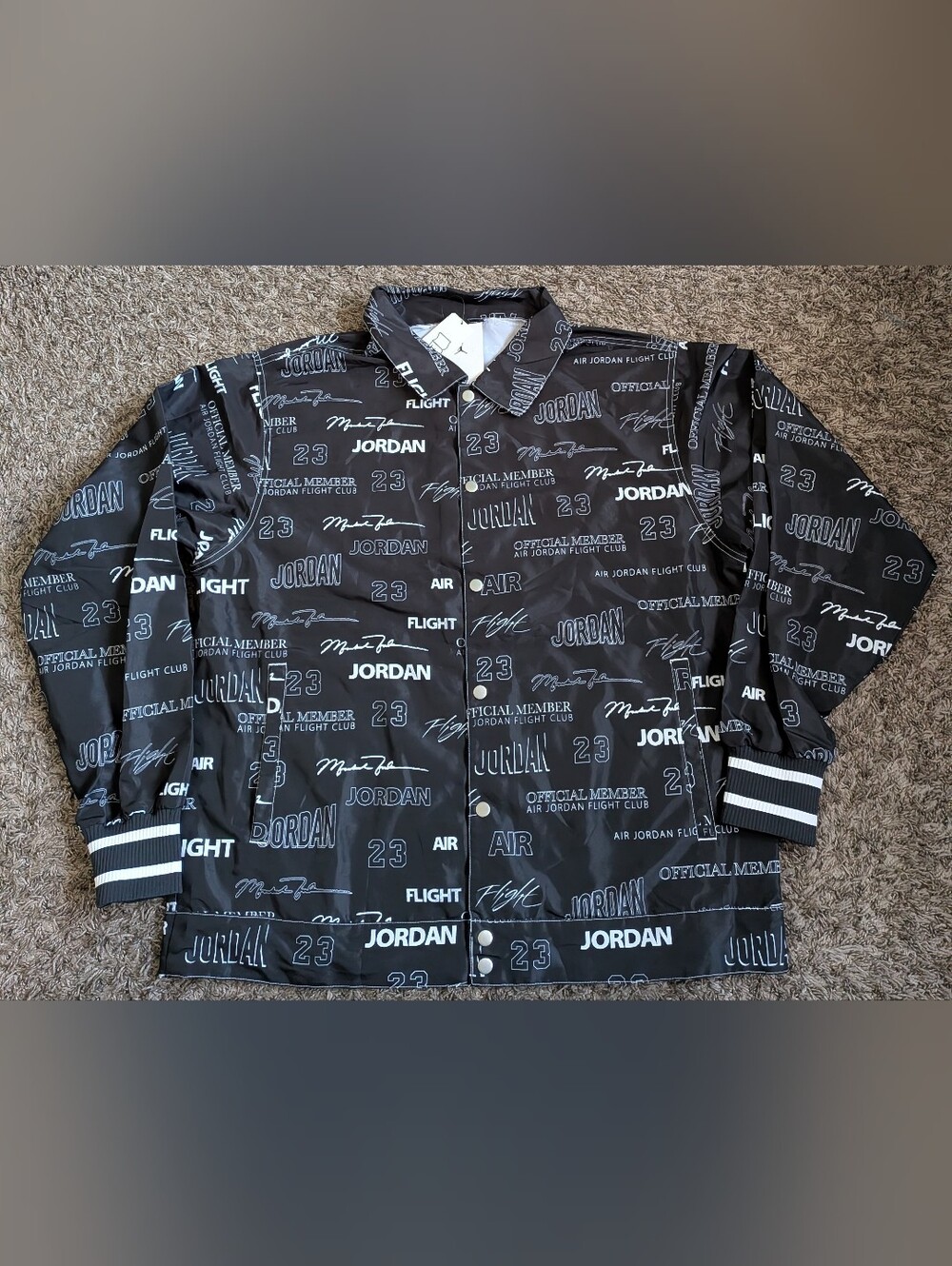 NWT Air Jordan Flight Club MVP Black Logo Loose Fit Snap Button Jacket Men's L